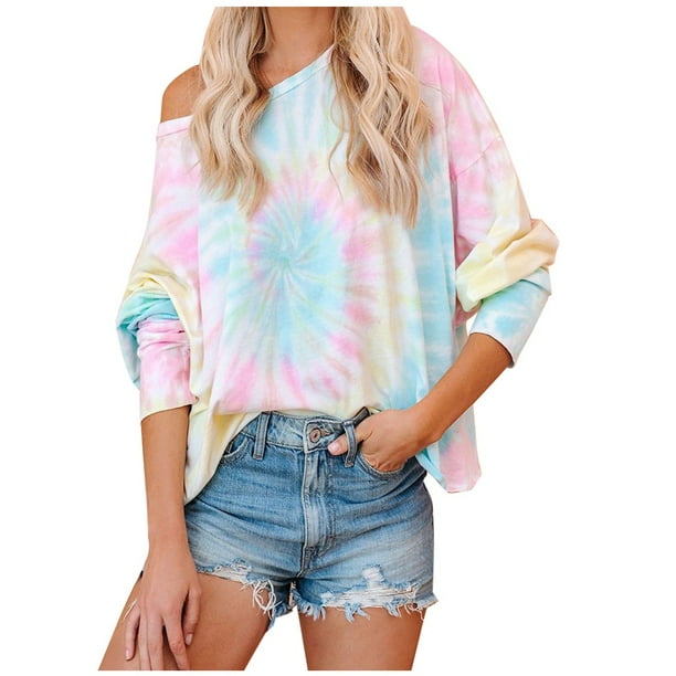 LAISHEN Womens Casual Tie Dye//Leopard Print Sweatshirts Crewneck Long Sleeve Loose Pullover Tops Tunic